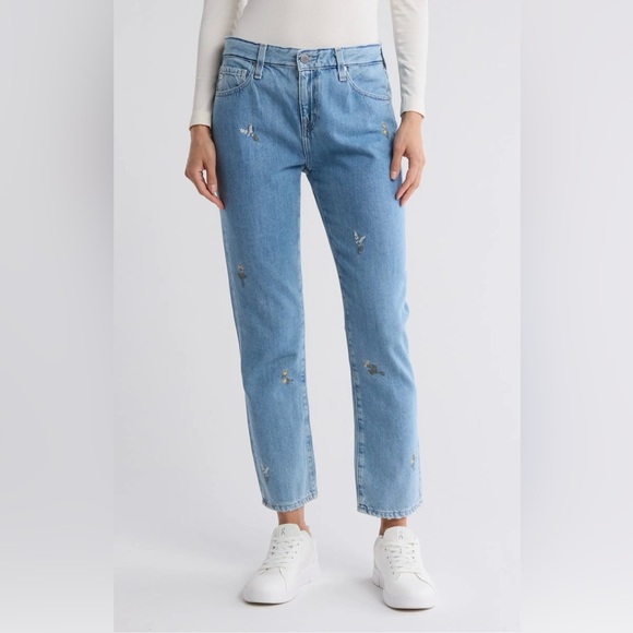 NWT AG Ex-Boyfriend Slouchy Slim Jeans embroidered Super Bloom Flower Size 26 - Picture 1 of 12